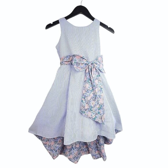 Rare Edition Blue White Floral High Low Sleeveless Special Occasion Dress